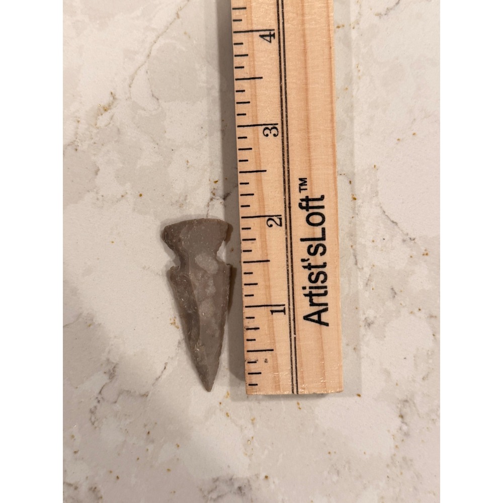 Grey Stone Arrowhead Hand Knapped Side Notched Point Artifact 1.5 Inch